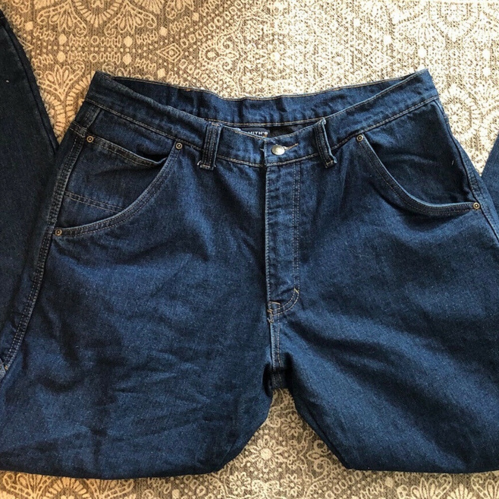 Smiths Workwear Carpenter Flannel Lined Blue Jeans Mens 38x30